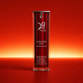 29 PLUS Ultra Rich Cream, a red peptide anti-aging moisturizer bottle, on a red background